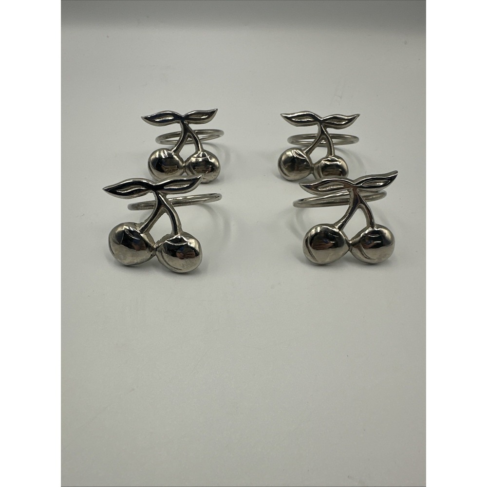 Set of 4‎ Vintage Pewter Cherry Fruit Napkin Rings